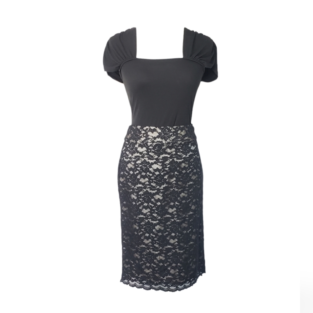 ⚪2/$20 Banana Republic Factory Black Sz 4 Lace Pencil Skirt Feminine Romantic
